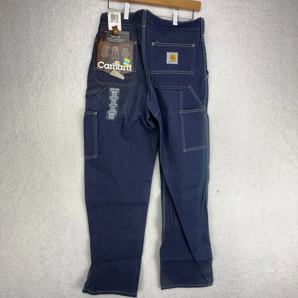 Carhartt B03 DNM Mens 28x30 Denim Work Dungaree Carpenter Jeans Dark Wash Blue